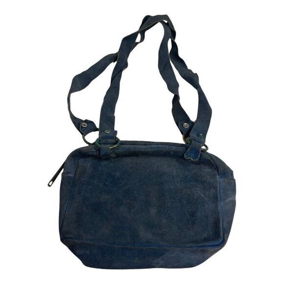 Blue Suede Leather Small Purse Brass Rings Circle Chain MCM Shoulder Bag 8x6.25 - Picture 3 of 7